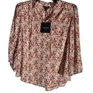 Cynthia Rowley Red and Cream Floral Blouse sx 1X